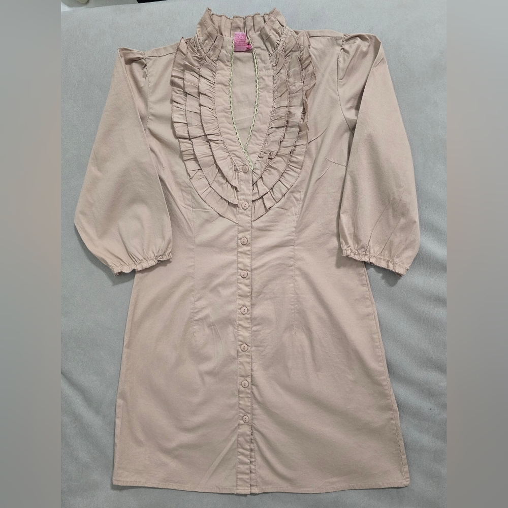 She's Cool Beige Ruffled Mini Dress